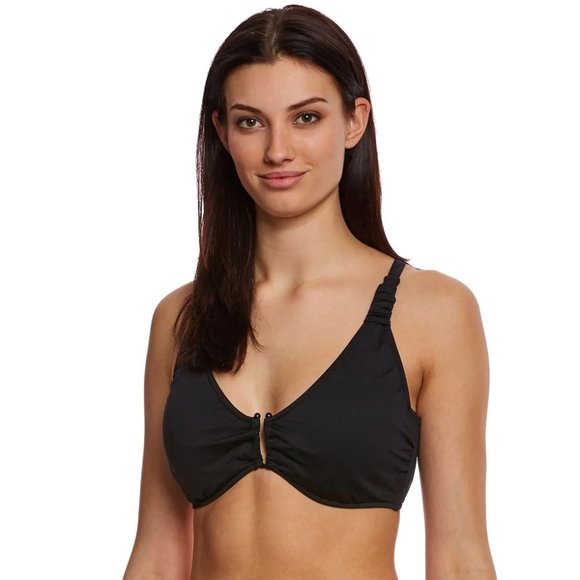 NWT Seafolly F Cup "U" Halter Bra Bikini Top in Black - Picture 1 of 12